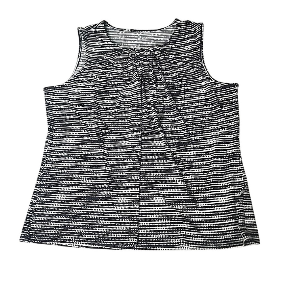 Worthington‎ Sleeveless Top Shell XXL Black White Crew Neck Ruched